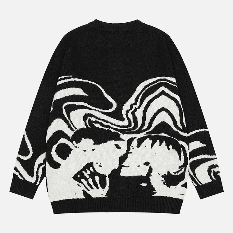 Painting Graphic Streetwear Retro Pullover Sweaters Hip Hop Knitted Sweaters at Hiphopee