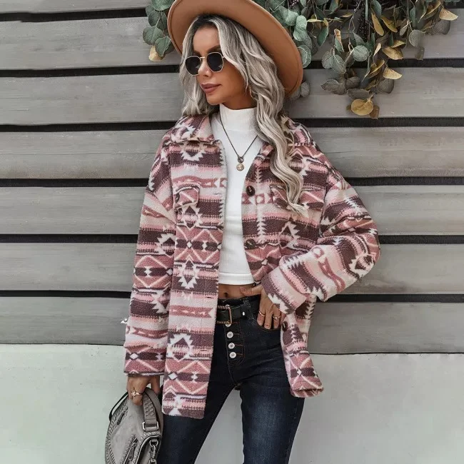 Women's Aztec Enthic Geometric Pattern Long Sleeve Coat
