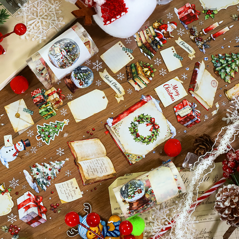 PET 테이프 - 70mm*200cm 빈티지 크리스마스 스노우벨 페이지