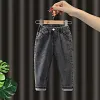 Kid Boy Denim Long Pants Casual Elastic Waist Trousers Jeans