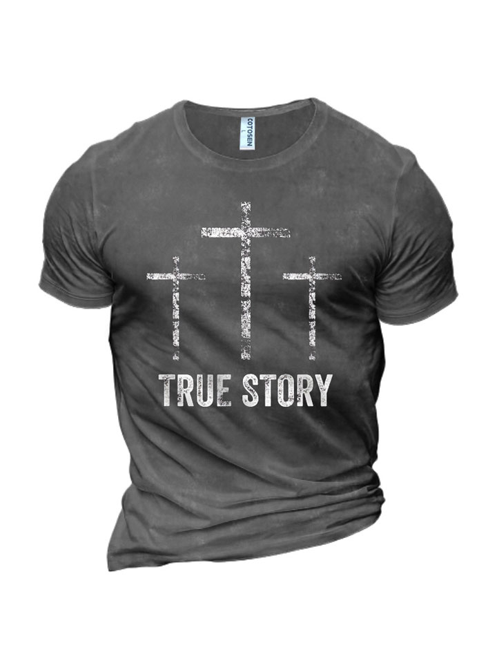 Men's Cotton Round Neck Print TRUE STOEY Short Sleeve