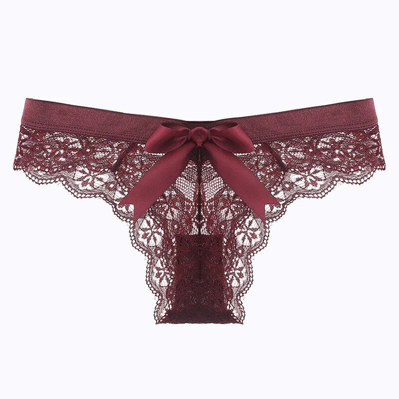 Sexy thong lace underwear ladies back bow briefs 7 colors ladies thong T thong transparent underwear cute panties