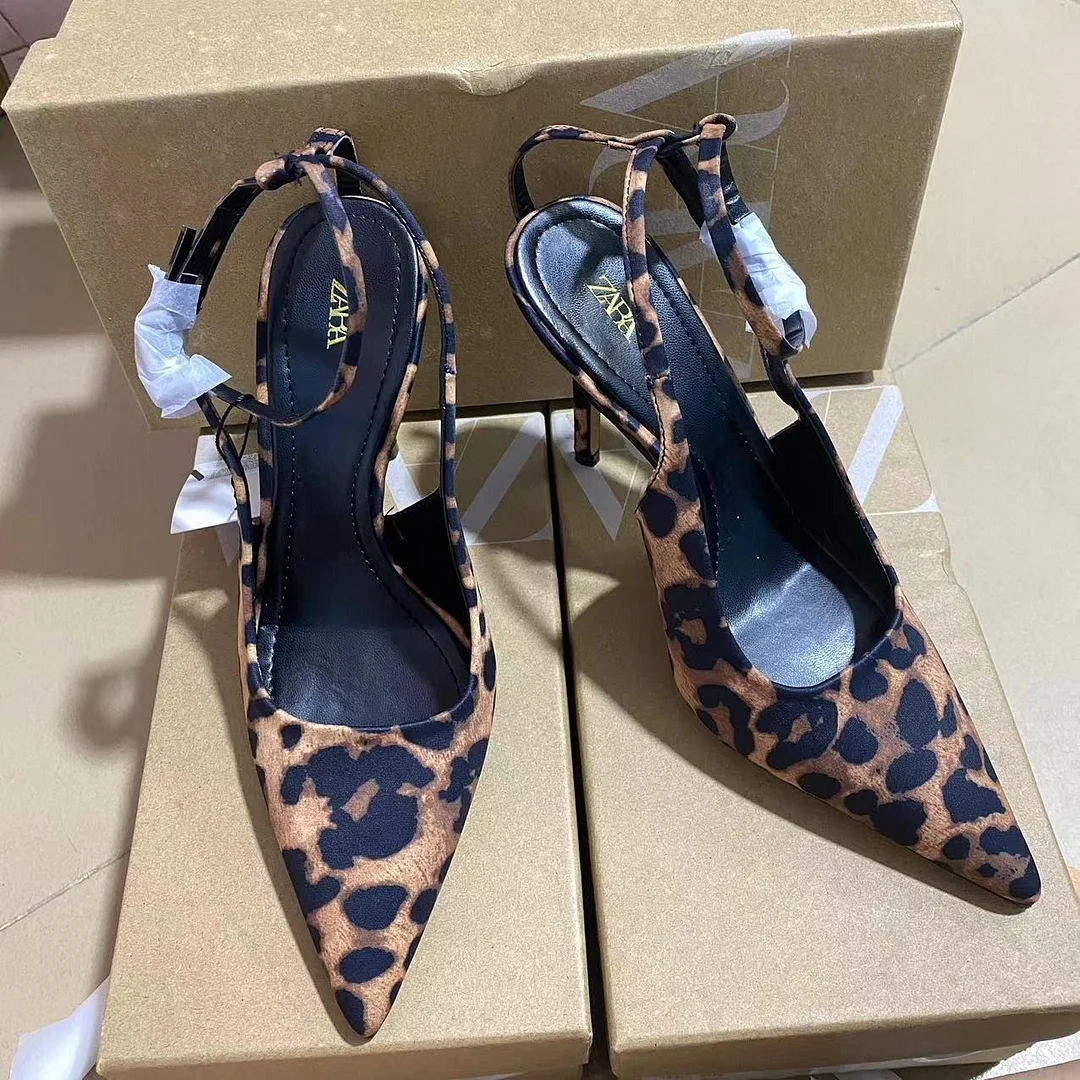 Breakj Breakj New Niche Fashion Shoes Leopard Print Sharp High-Heeled Muller Sandals