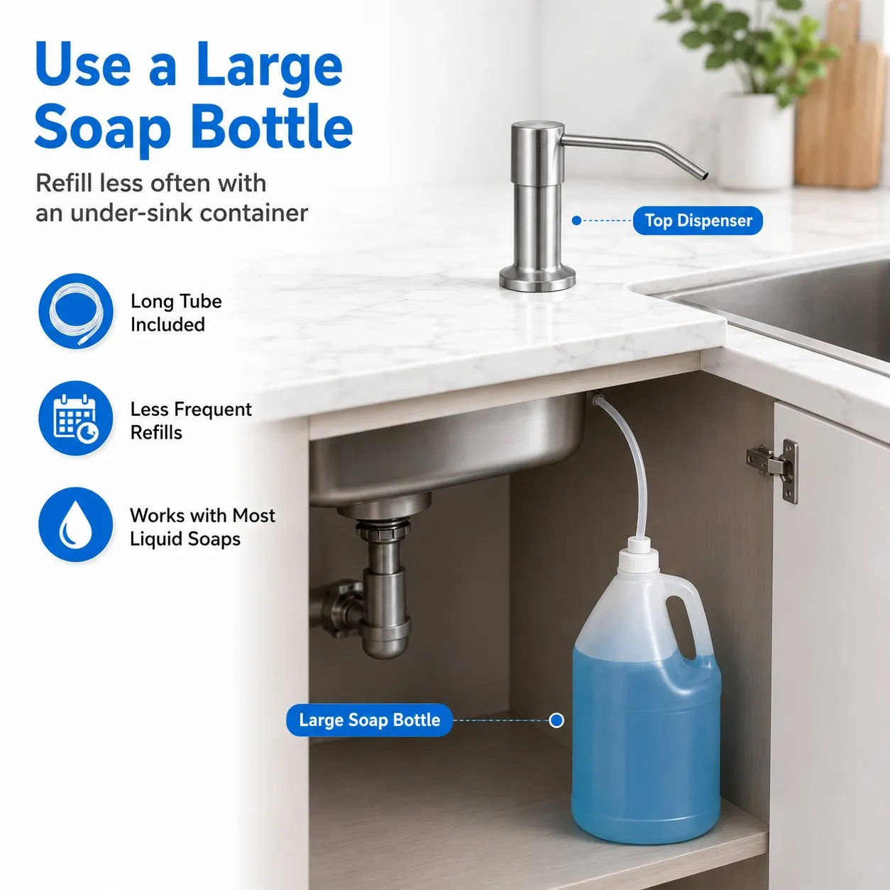 Three hundred sixty degree rotating kitchen soap dispenser spout