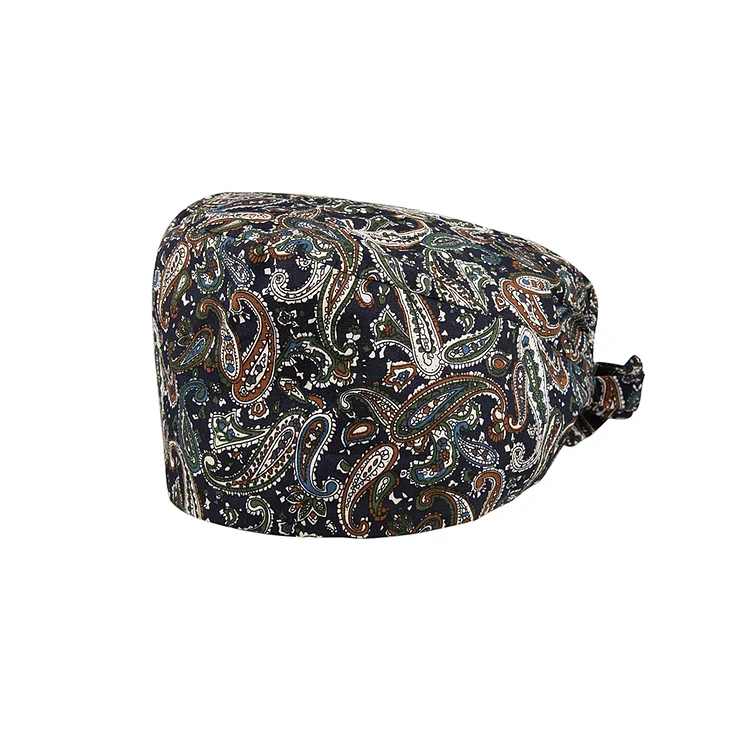 Women's Black Pattern Beanies Working Cap Button Sweatband Headband Elastic Hat Adjustable Bouffant Cap Adjustable