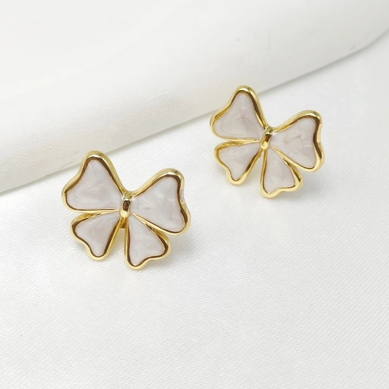 1 Pair Elegant Sweet Commute Bow Knot Enamel 304 Stainless Steel Ear Studs