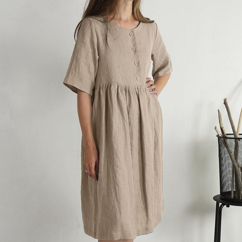 Rotimia Cotton and linen loose pocket dress