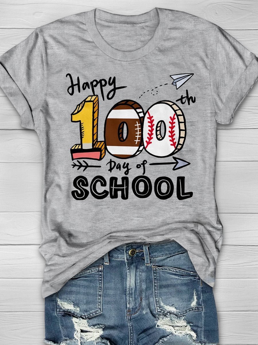 Happy 100th Day Of School Ball Print Short Sleeve T-shirt
