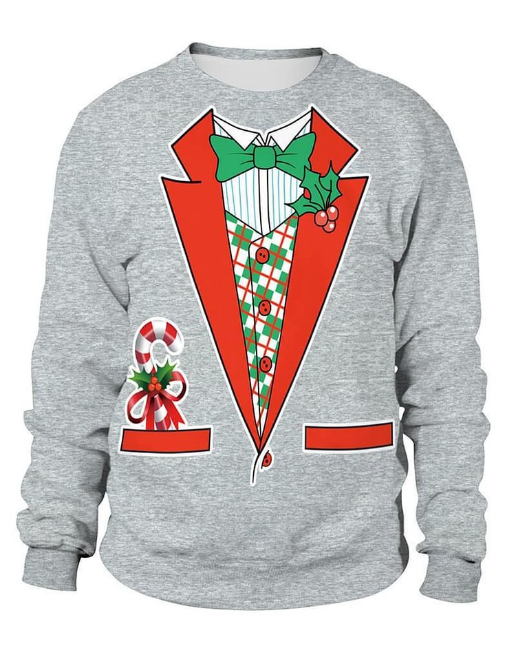 Mayoulove Christmas Holly Candy Shirt Printed Grey Pullover Unisex Sweatshirt-Mayoulove