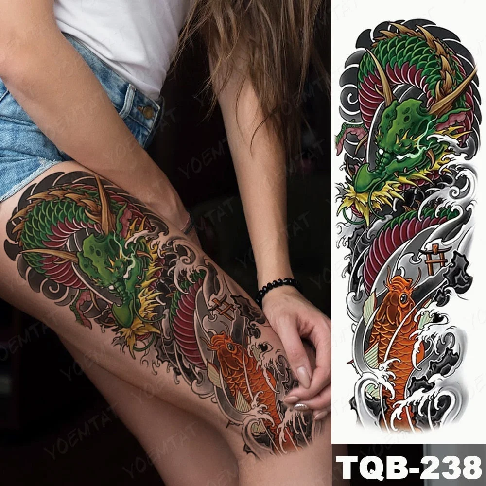 Waterproof Temporary Full Arm Tattoo Sticker Zeus Ancient Greek Poseidon Black Flash Tatoo Man Body Art Fake Sleeve Tatto Female