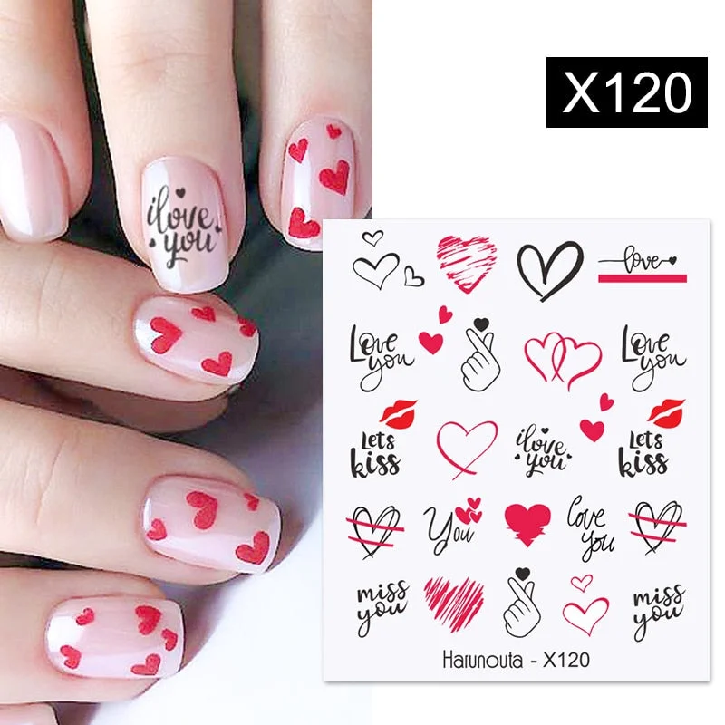 Harunouta Geometry Color Wave Love Heart Pattern Water Decals Stickers Butterfly Dragon Slider For Nails Art Decoration DIY-Nail Inspo