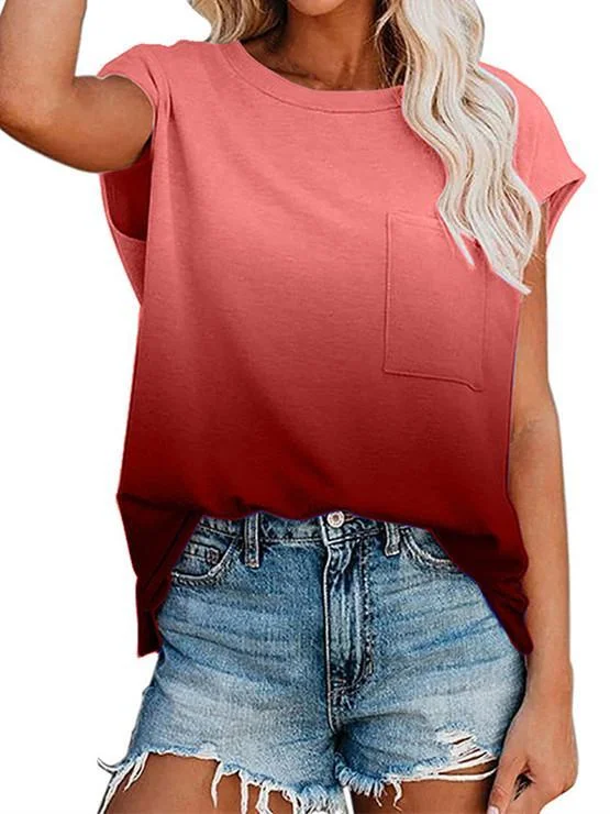 Women Short Sleeve Scoop Neck Gradient Top