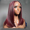 Bob Wigs 100% Human Hair Straight Wig 13x4 Full Lace Frontal Wig 16inches Burgundy Hair Pre Plucked 