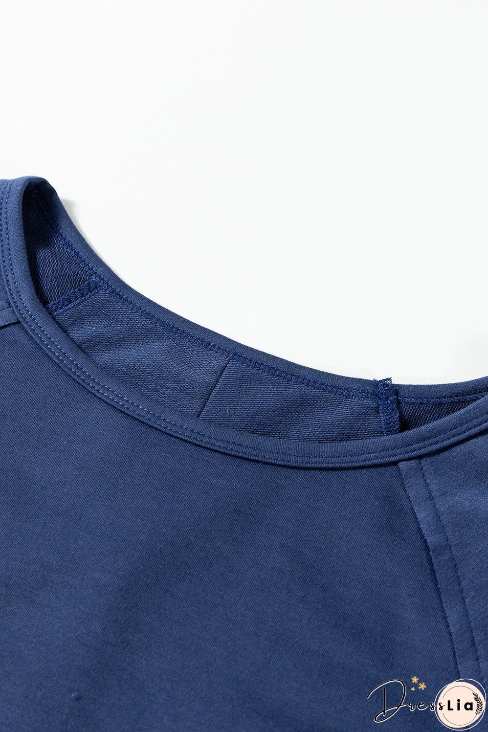 Sail Blue Flower Patchwork Raglan Sleeve Exposed Seam Oversized Top