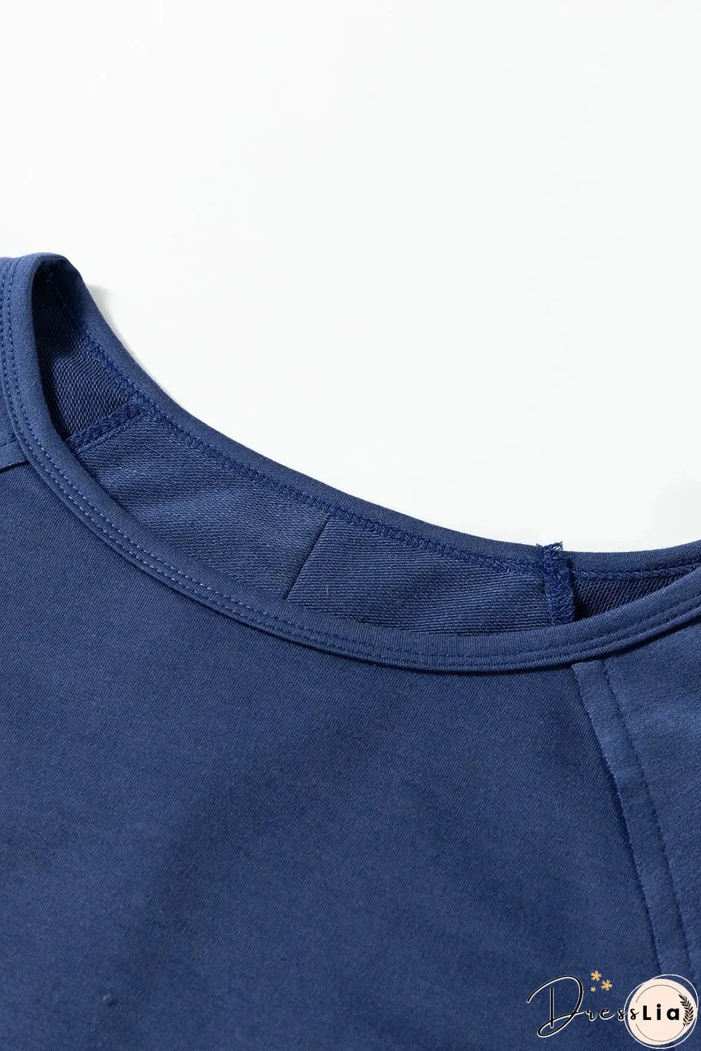 Sail Blue Flower Patchwork Raglan Sleeve Exposed Seam Oversized Top