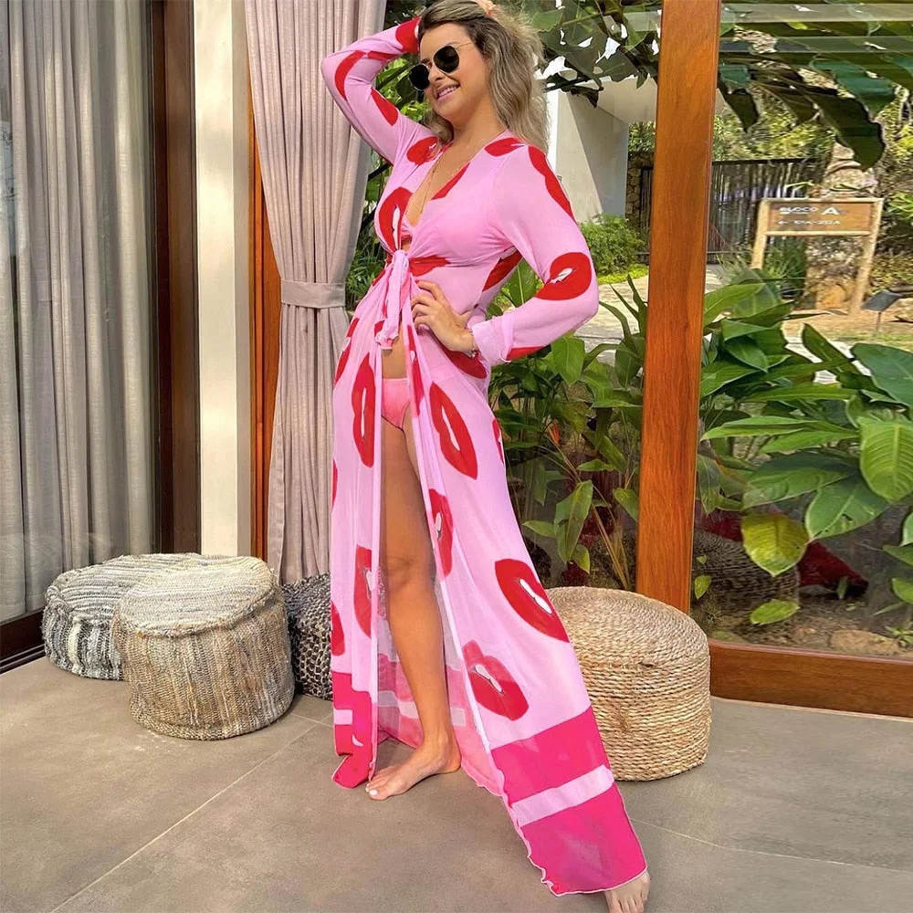 Leaves Print Bikini Beach Cover up Tunics for Beach Long Kaftan Bikini Cover up Robe de Plage Sarong Beach Swimsuit cover-ups