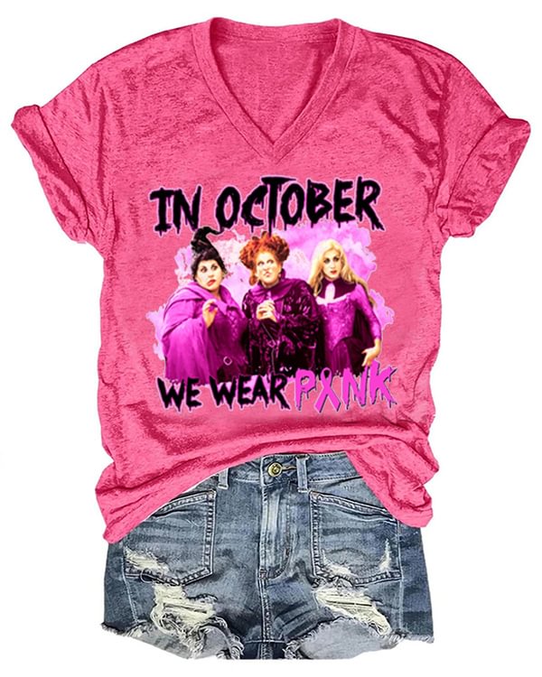 In October We Wear Pink Print T-Shirt