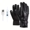 USB Hand Warmers Waterproof Leather Heating Gloves PU for Fishing Riding Cycling