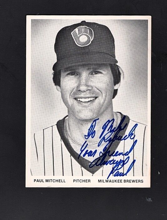 1979/80 PAUL MITCHELL-MILWAUKEE BREWERS AUTOGRAPHED POSTCARD Photo Poster painting