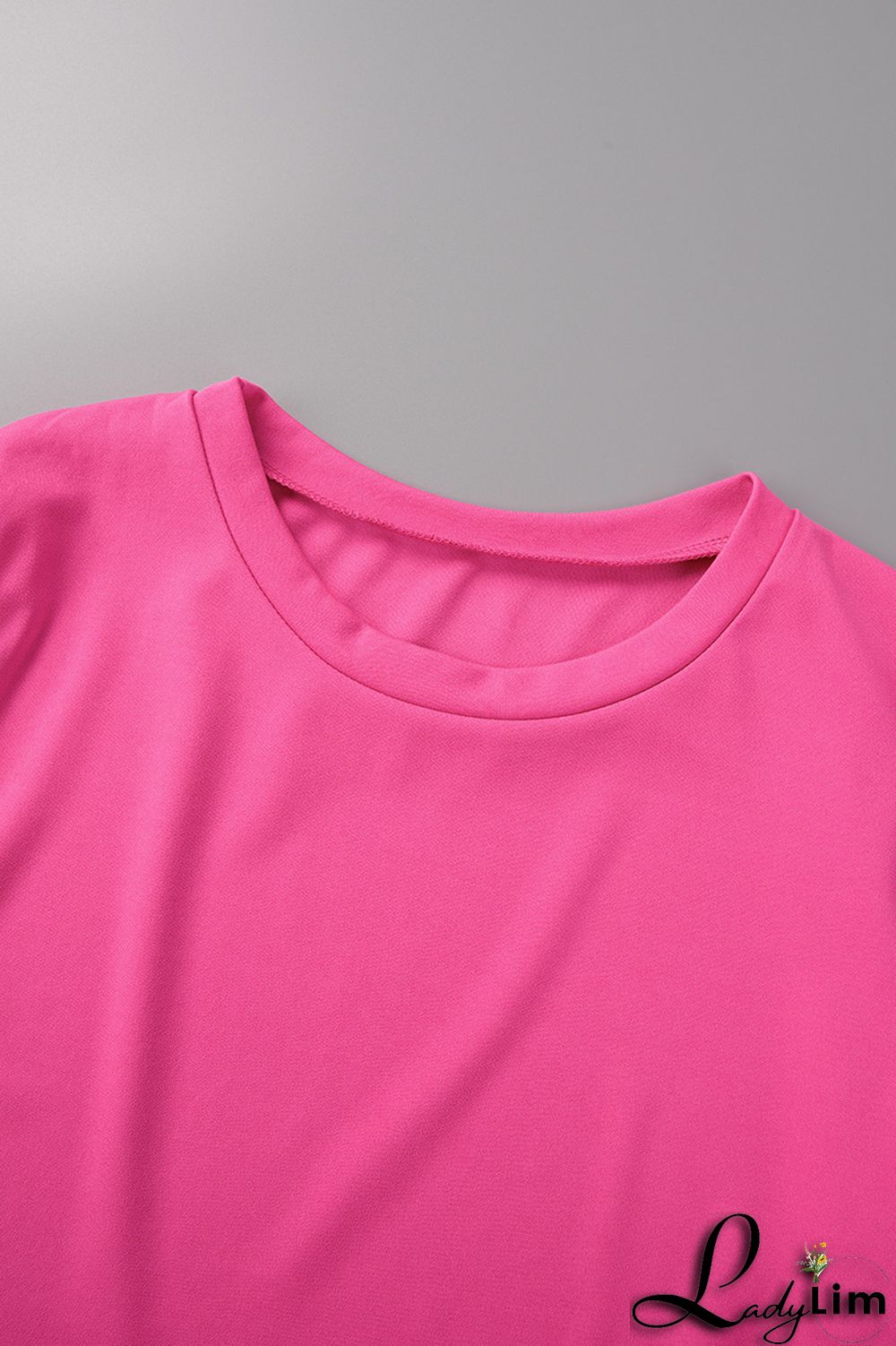 Rose Red Casual Solid Basic O Neck Short Sleeve Two Pieces