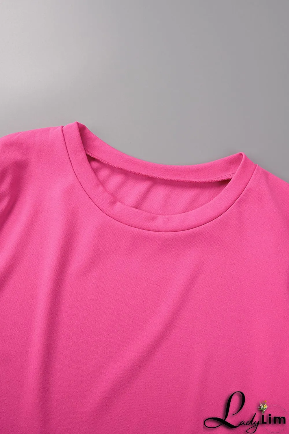 Rose Red Casual Solid Basic O Neck Short Sleeve Two Pieces