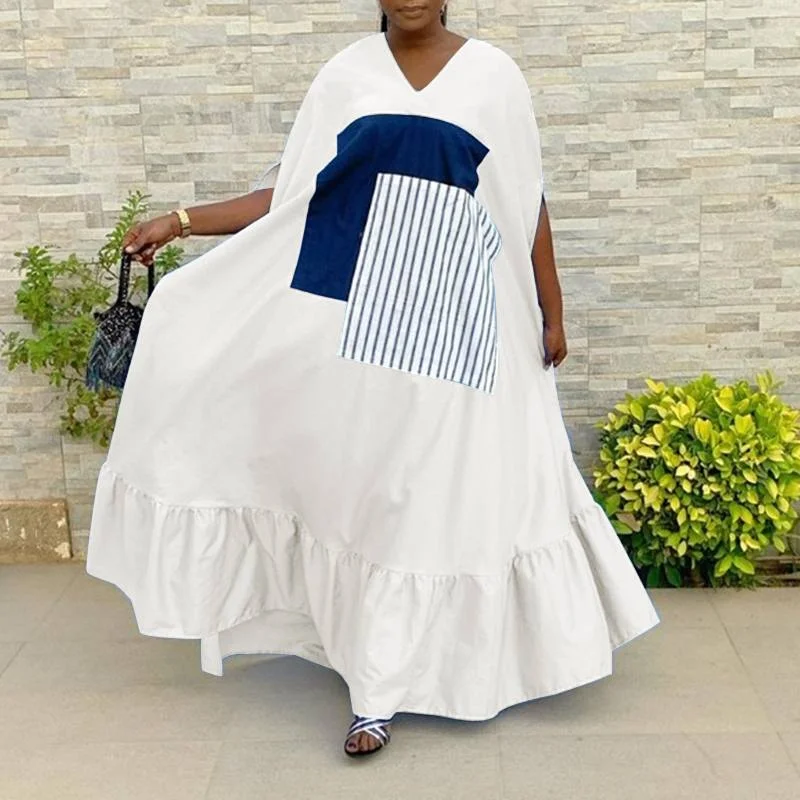 Holiday Patchwork Dress 2022 VONDA Women Vintage Maxi Dress Beach Sundress Casual Loose Half Sleeve Holiday Vestidos Oversized