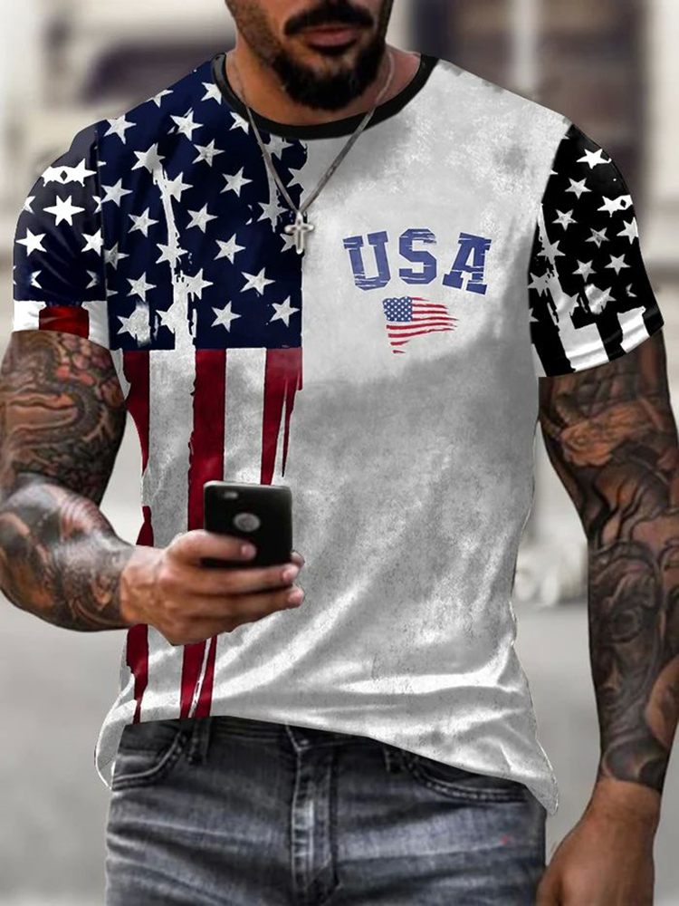 Comstylish Men's USA Flag Print Casual T-Shirt