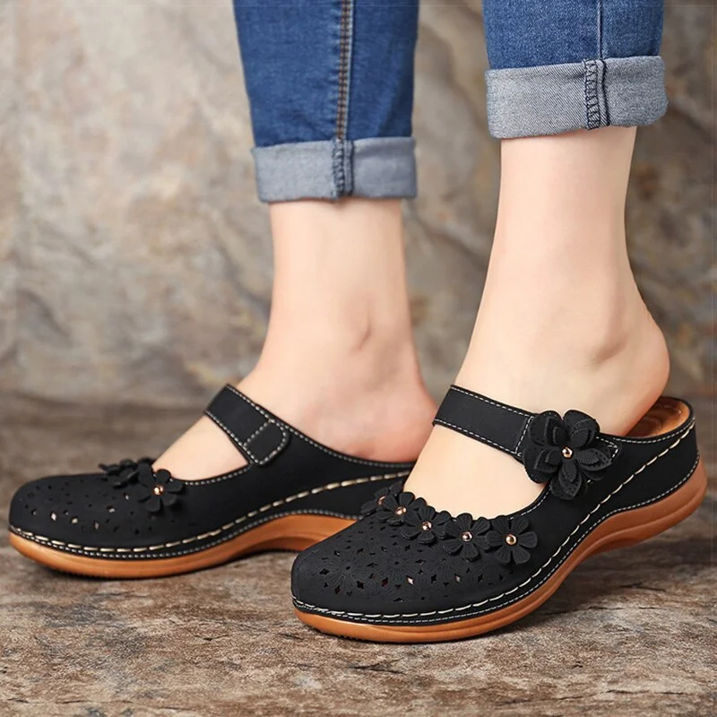 Women Sandals Slip On Summer Sandals For Women Wedges Shoes Retro Heels Sandals Flowers Platform Summer Shoes Sandalias Mujer