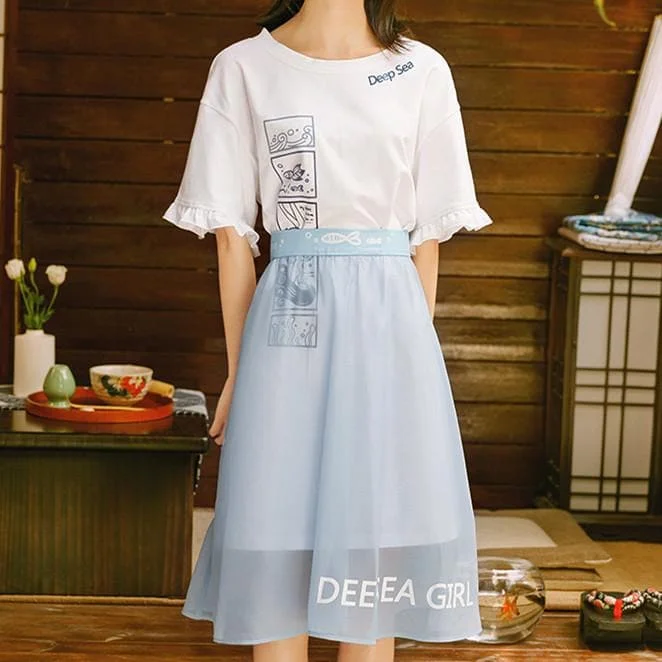 White Kawaii Deep Sea Dress Set S12787
