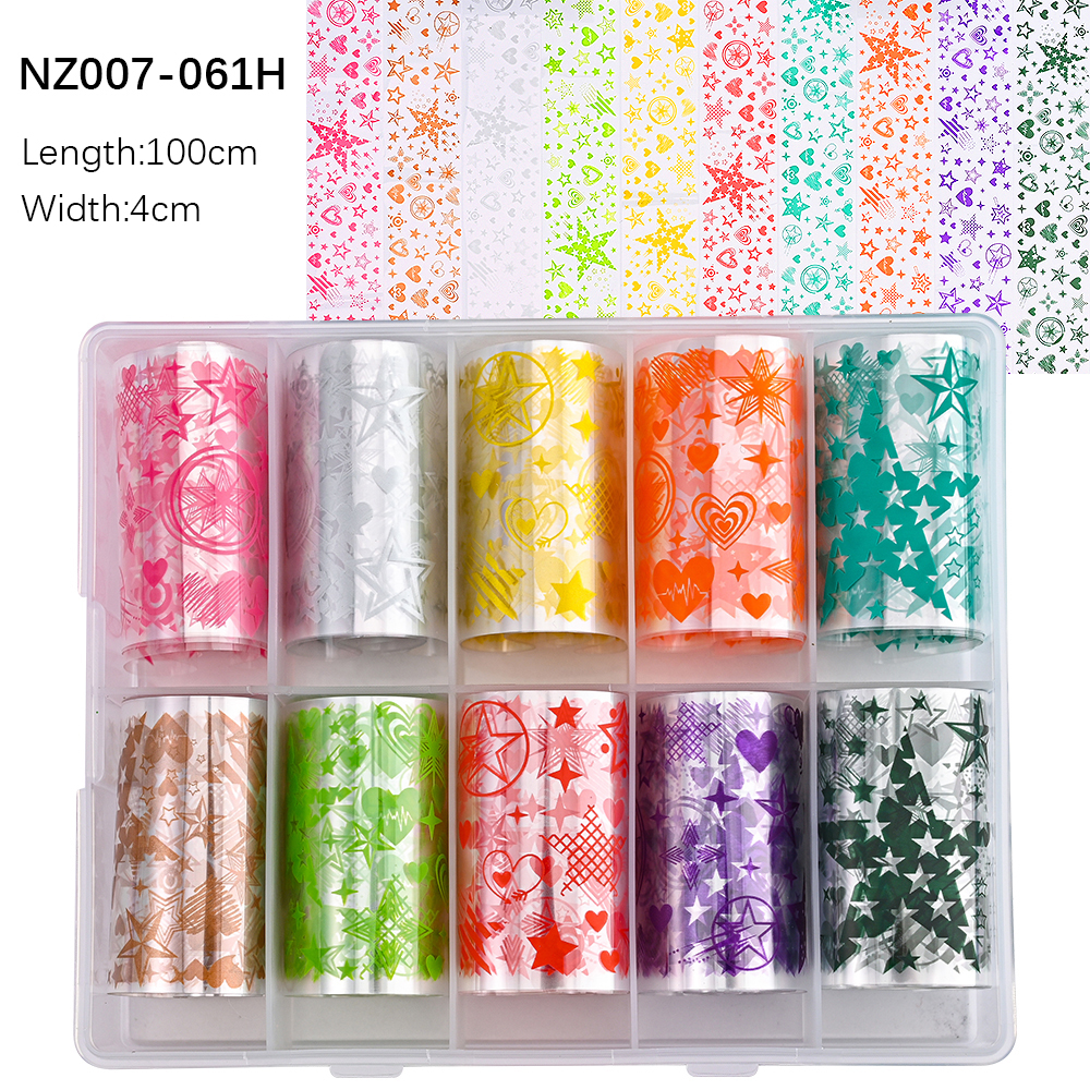 Kissbake 10pcs 4x100cm Nail Transfer Foil Paper Sticker Set Luxury Foil Nails Logo Transfer Nail Stickers Designer Fashion Nail Art Decal