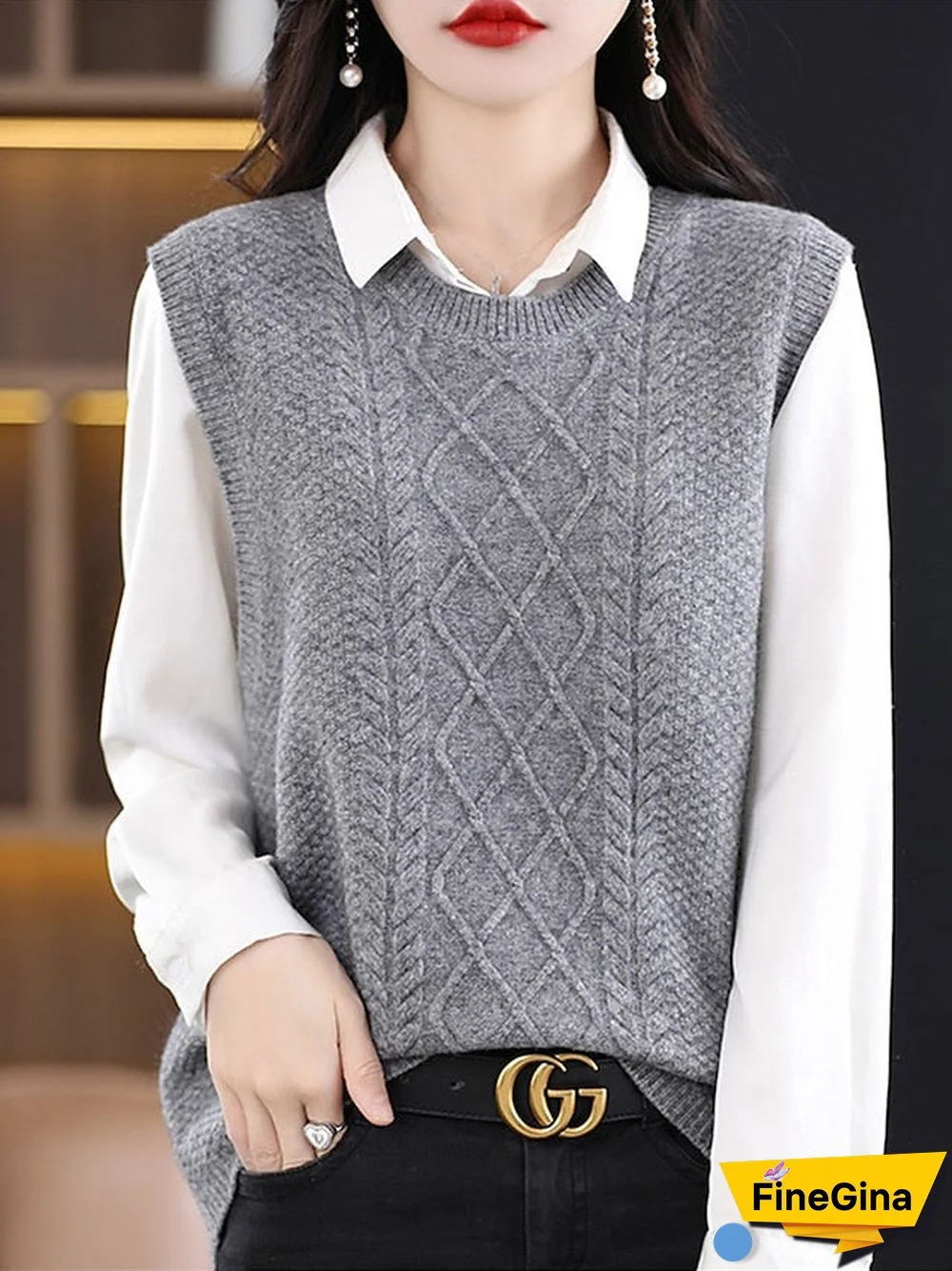 Grey Sleeveless Plain Sweater