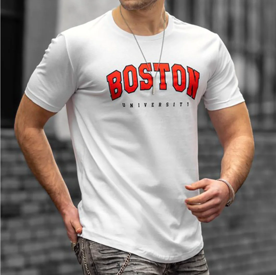 Men's BOSTON Letters Print Casual T-Shirt