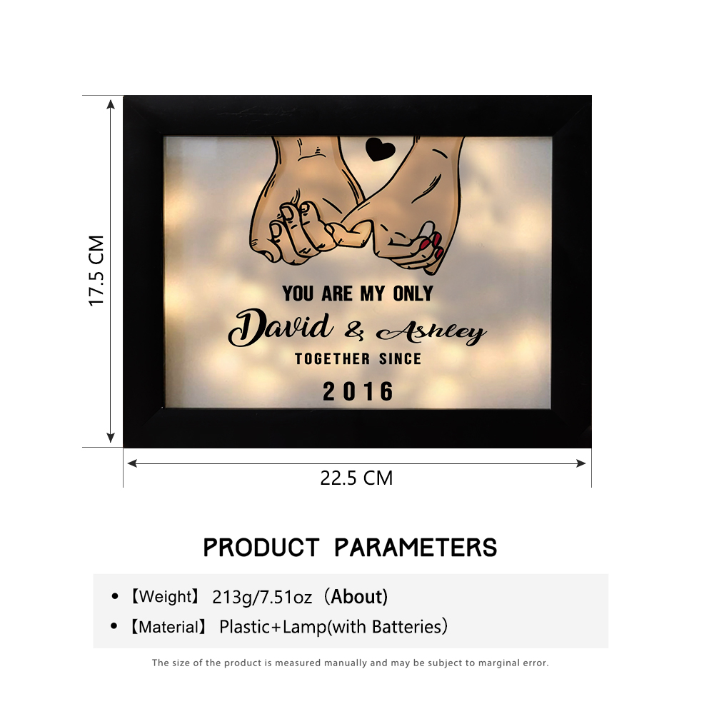 Personalised Couple Frame Custom 2 Names & Date Frame With Night Light "You Are My Only" Anniversary Gift For Him/Her -Jessemade AU