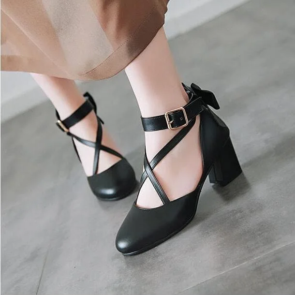 White/Pink/Black Sweet Lolita Bow High Heel Shoes SP14287