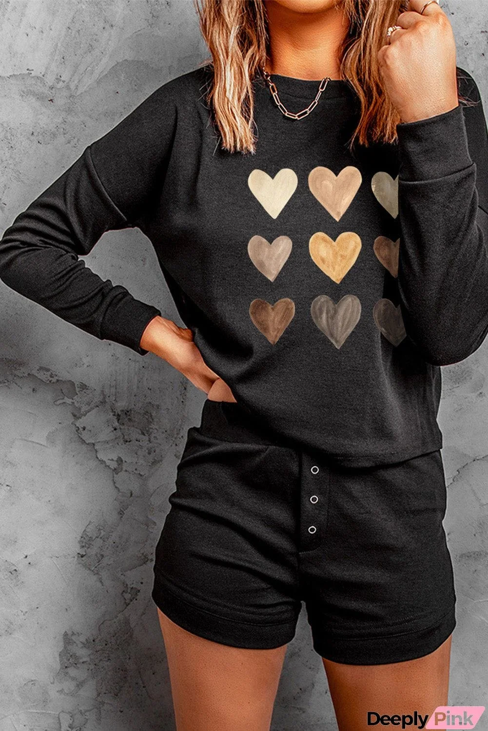 Heart Print Shorts Loungewear