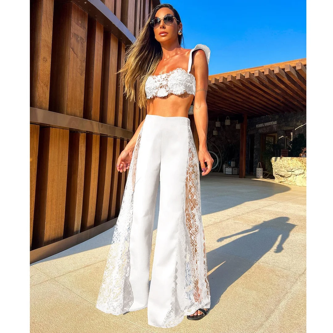 Uveng 2025 New Split Swimsuit Trousers Beach Set Three-Piece Solid Color Sexy