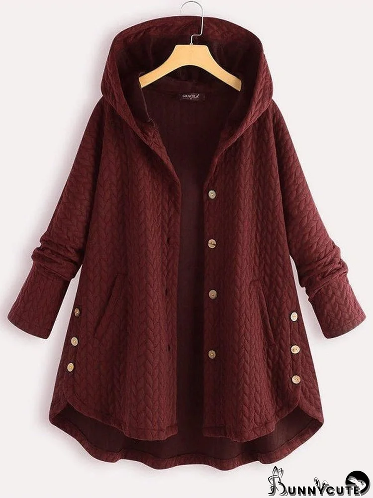 Vintage Solid Casual Tops Long Sleeve Hooded Coat