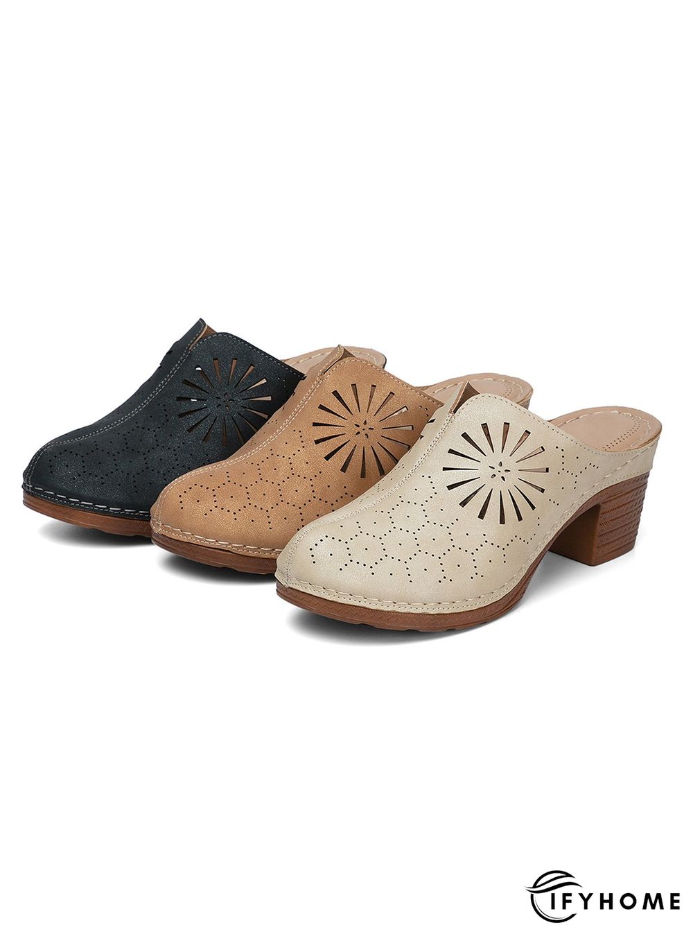 Vintage Plus Size Hollow out Chunky Heel Mules | IFYHOME