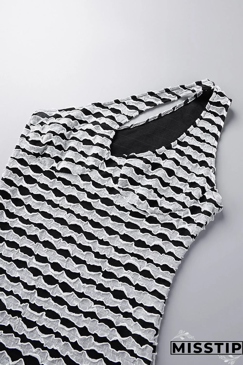 Earth Yellow Sexy Striped Patchwork Backless Oblique Collar Dresses