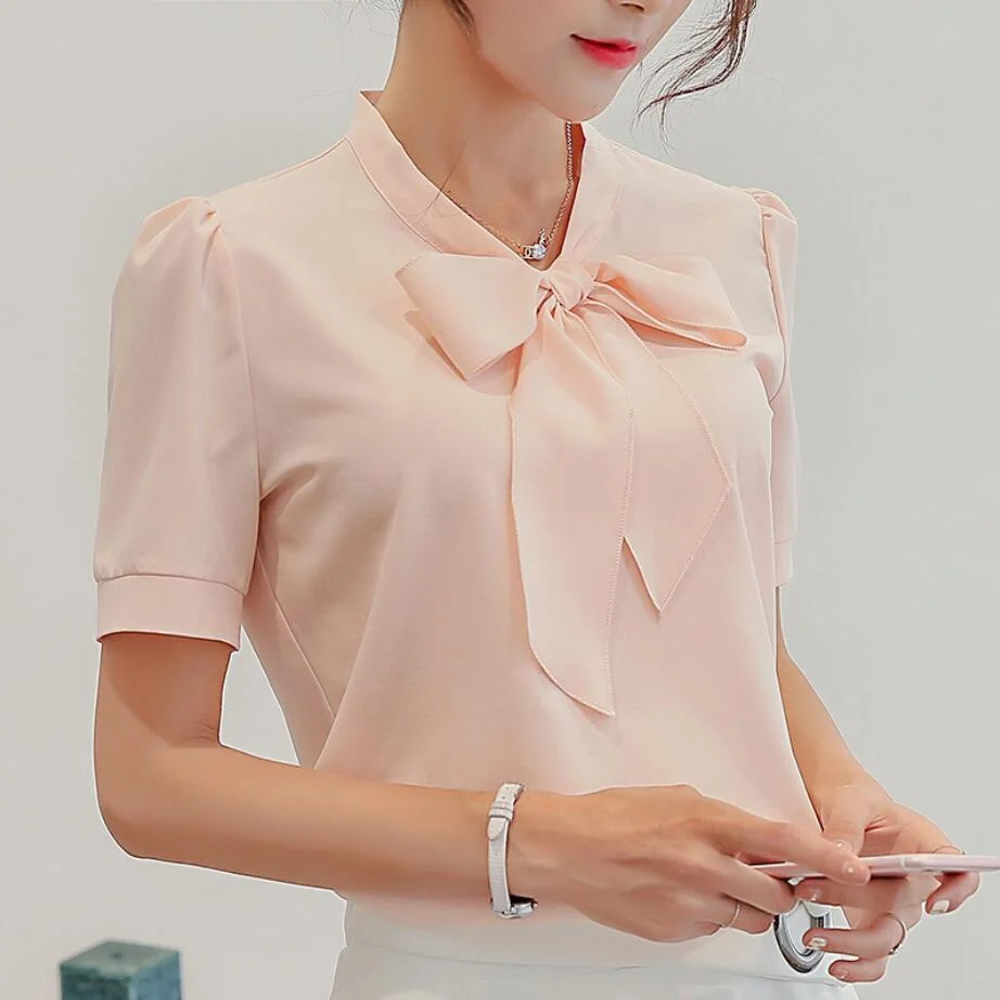 Blouses For Women Summer Women Tops Short Sleeve Casual Chiffon Blouse Female Work Wear Solid Pink Office Blouse Shirts Blusas