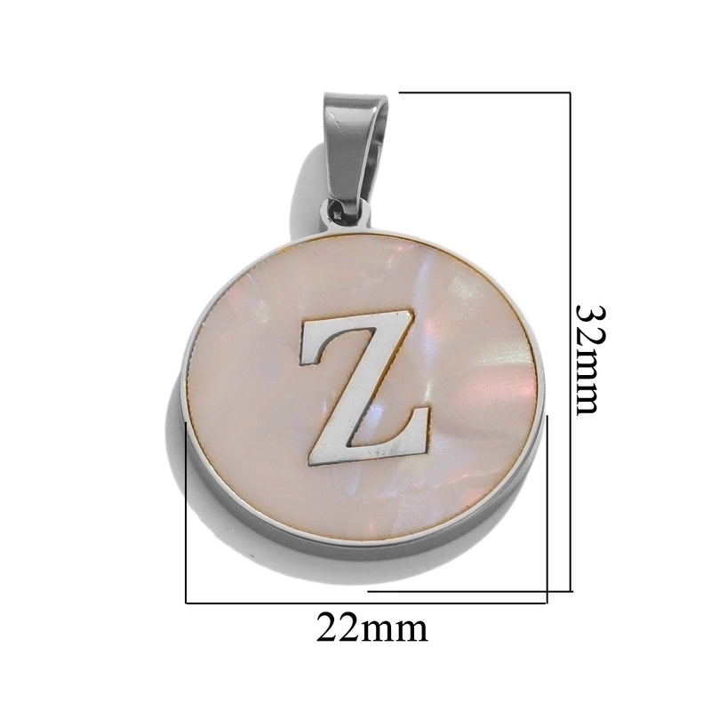 5 Pcs/package Minimalist Round Letter Stainless Steel Plating Inlay Pendant Jewelry Accessories