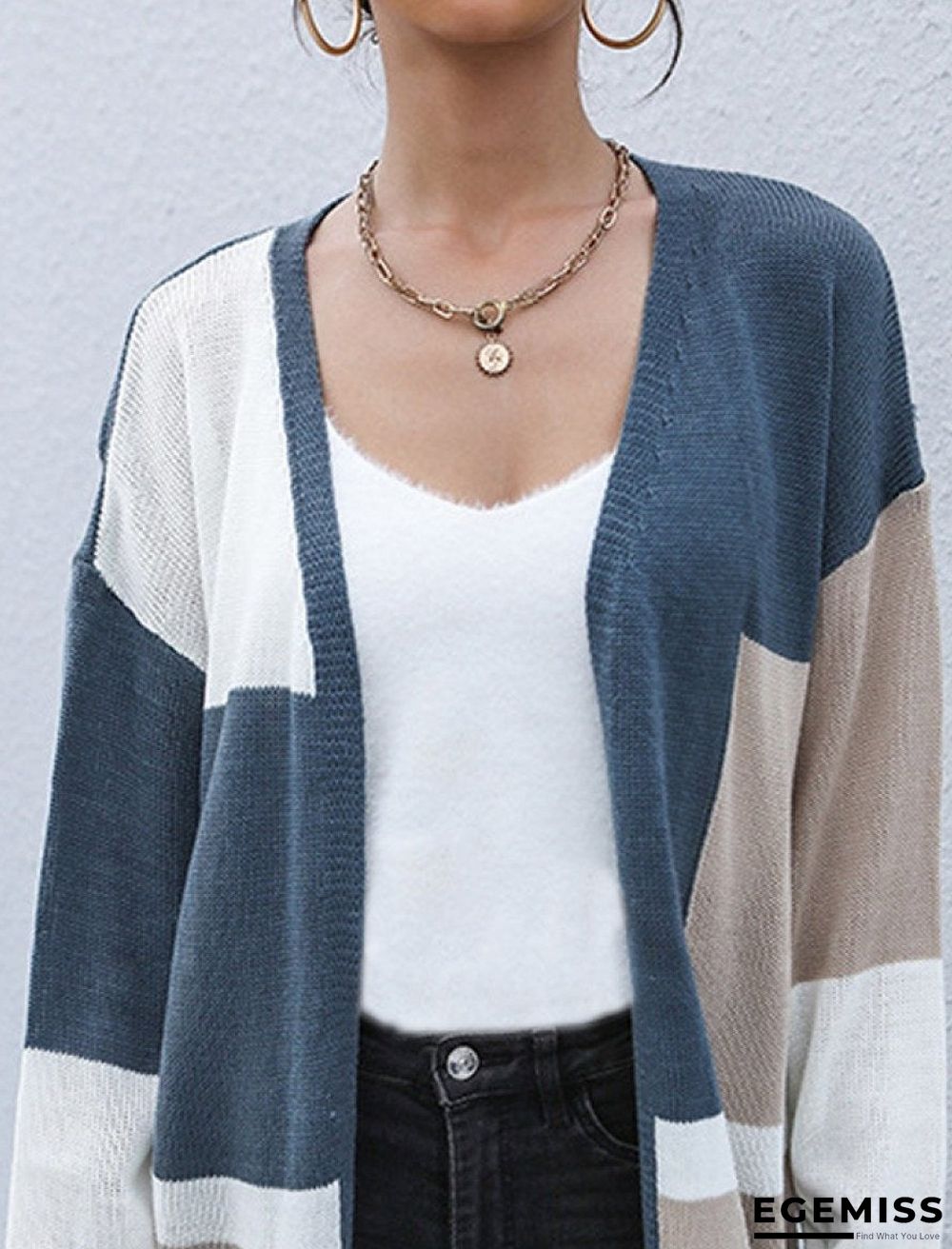 Casual Loose Color Matching Long-Sleeved Cardigan | EGEMISS