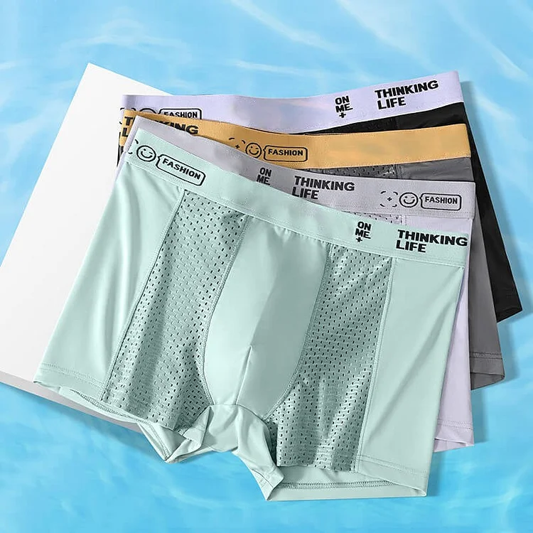 🔥Men's Ice Silk Breathable Mesh Boxer Briefs（4 Piece Set）