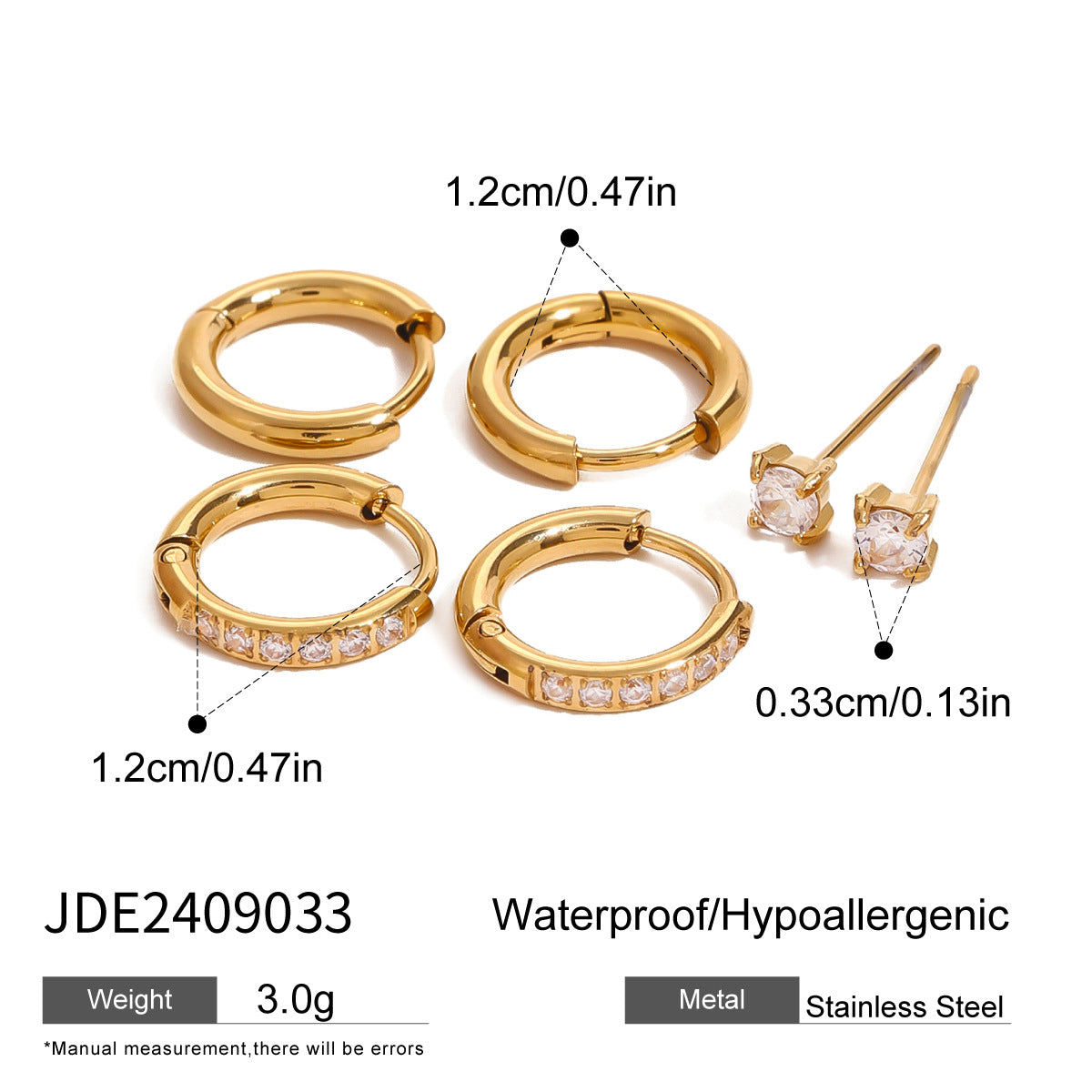 Jie Ding Three Pairs Of Stainless Steel Zircon Earrings Niche Pearl Earrings Titanium Steel Earrings