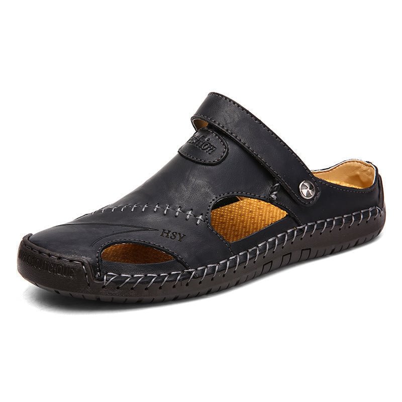 Letclo™Casual Closed Toe Leather  Adjustable Handmade Sandals letclo 
