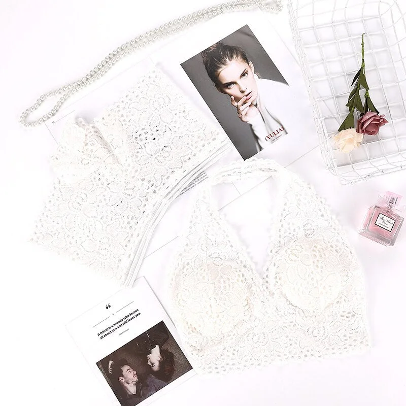 Sexy Bra Set Women Push Up Seamless Bra Panty Underwear Set Ladies Wireless Halter Lace Hollow Intimates Briefs Lingerie Set