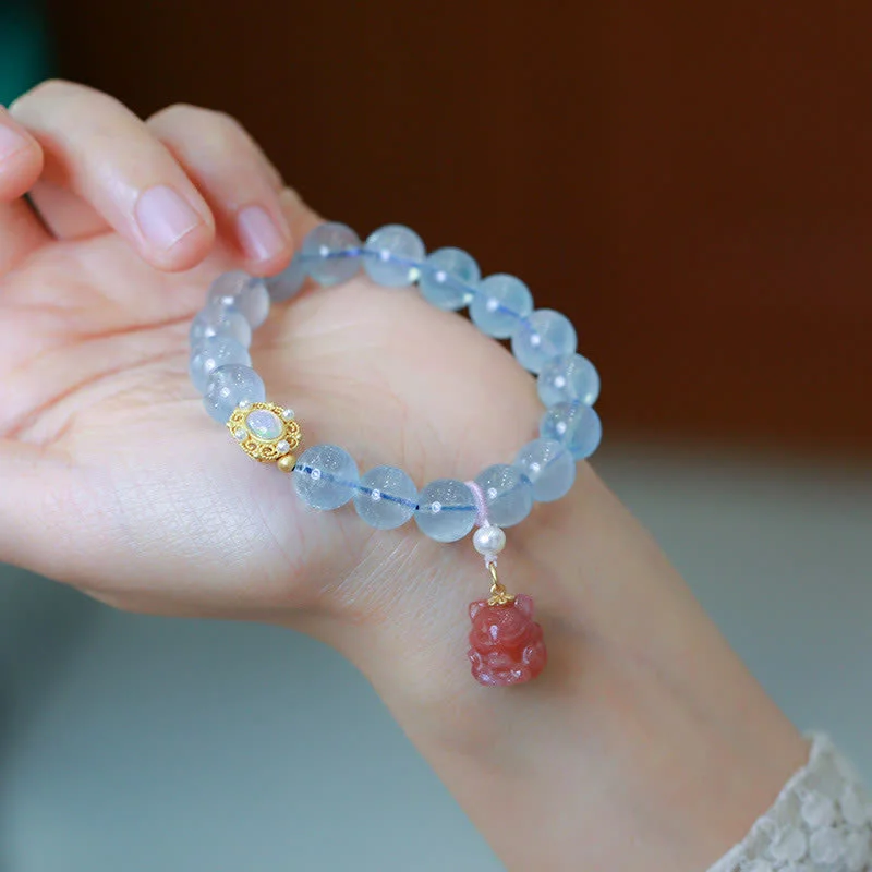 Natural Aquamarine Red Agate Pearl Beads Healing Charm Bracelet