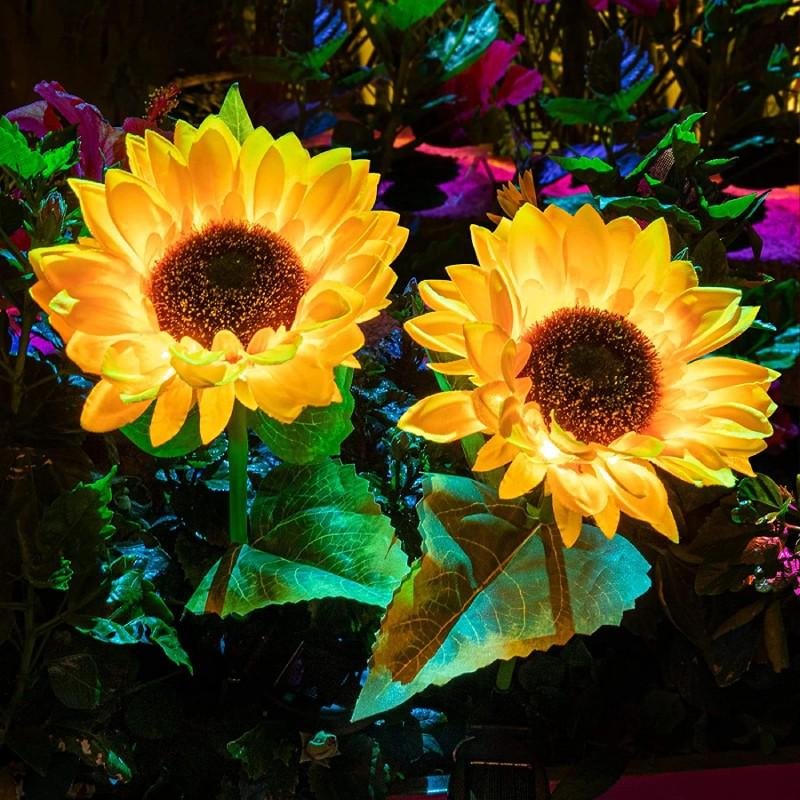 2 Pack Solar Powered Sunflower Outdoor Garden Light - vzzhome