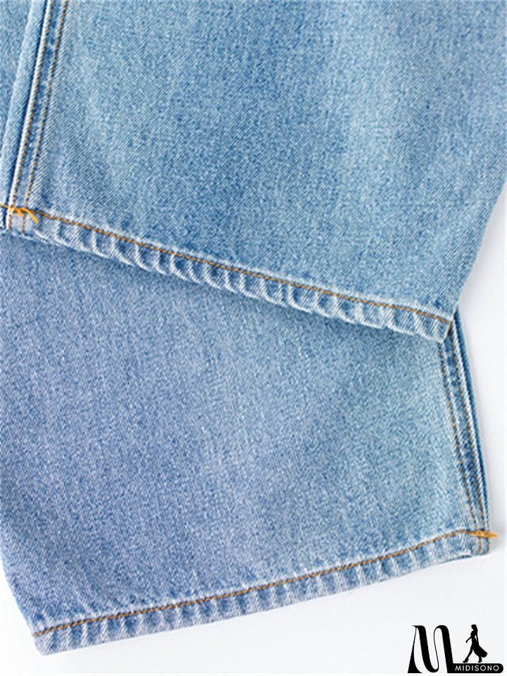MidiSono - Youth Campus Style Extra Loose Straight-Leg Light Blue Denim Jeans for Women