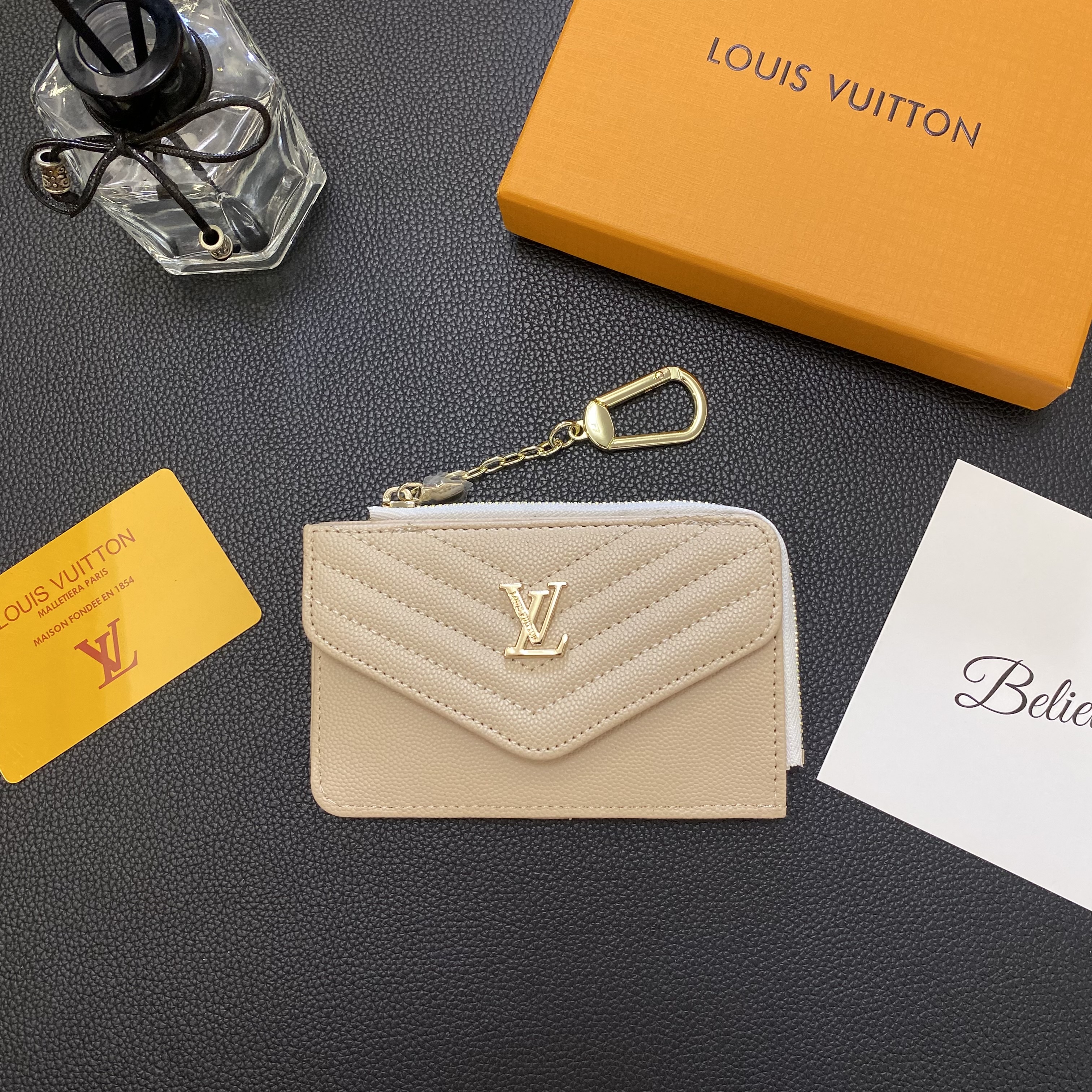 LV Monogram Logo Genuine Leather Wallet Card Holder